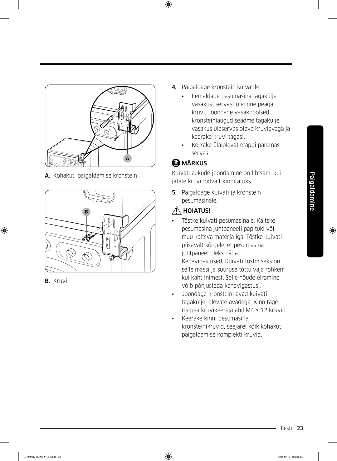 Samsung DV80K6010CW/LE manual Eesti 23  